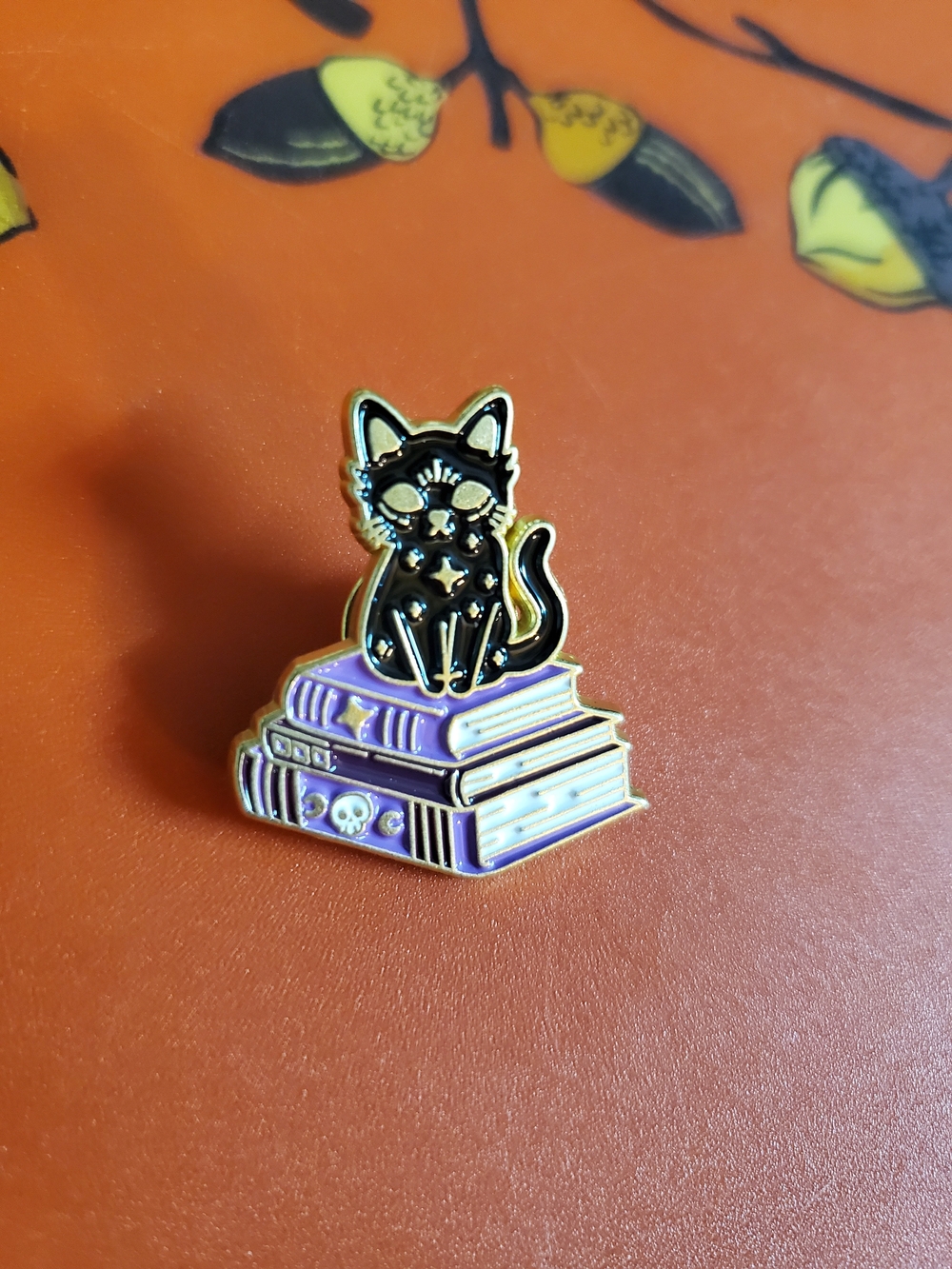 Black Cat on Purple Book Enamel Pin - Pets Cat Accessory